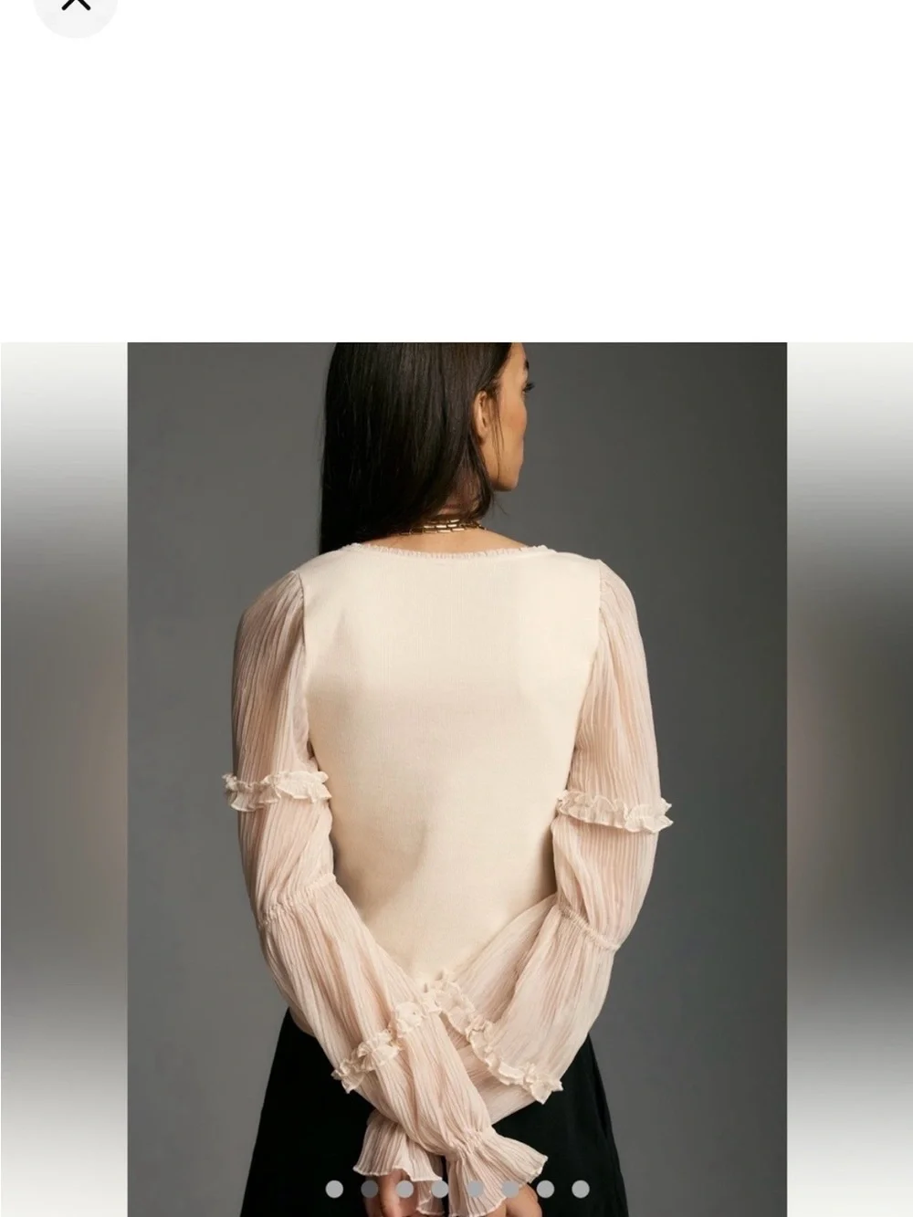 Sheer Puff-Sleeve Scoop Neck Top in cream Anthropologie XL